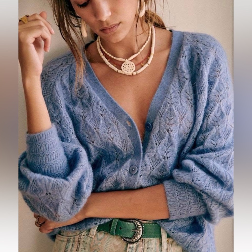 Sezane Marlow Blue Cardigan Sweater